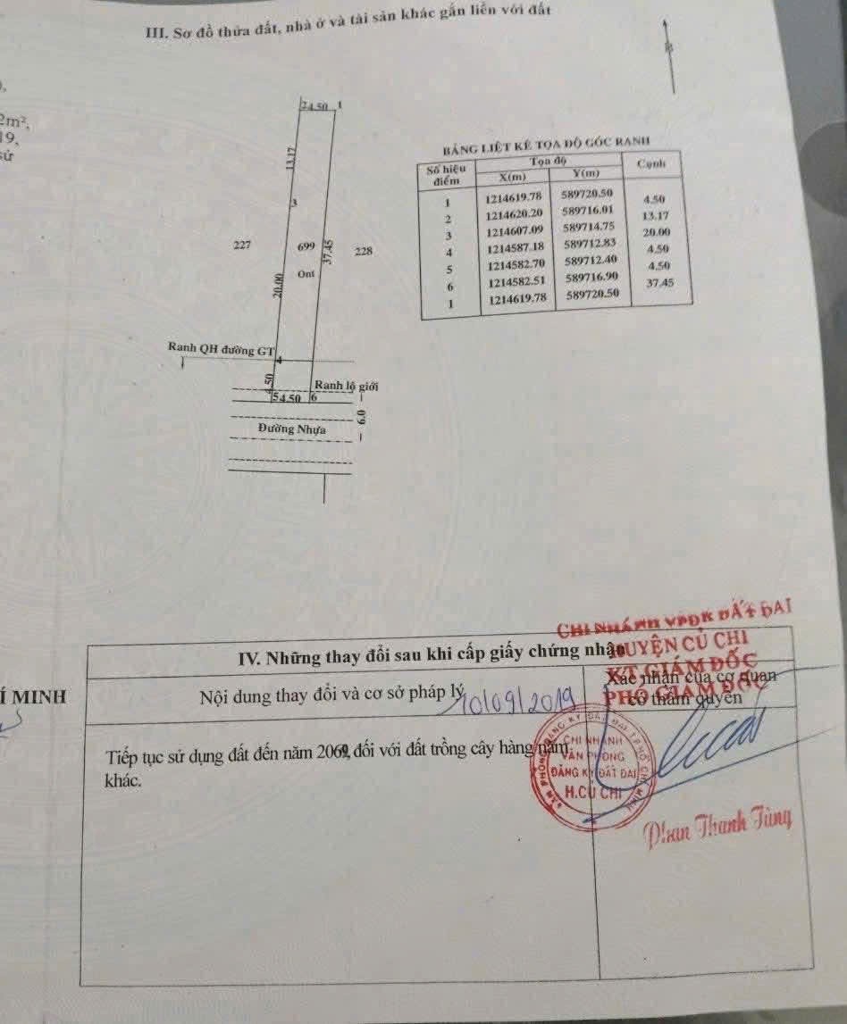 Bán đất mặt tiền Trần Thị Lan, Tân Thạnh Tây dt 166,5 m2 full thổ giá 2,8 tỷ 2