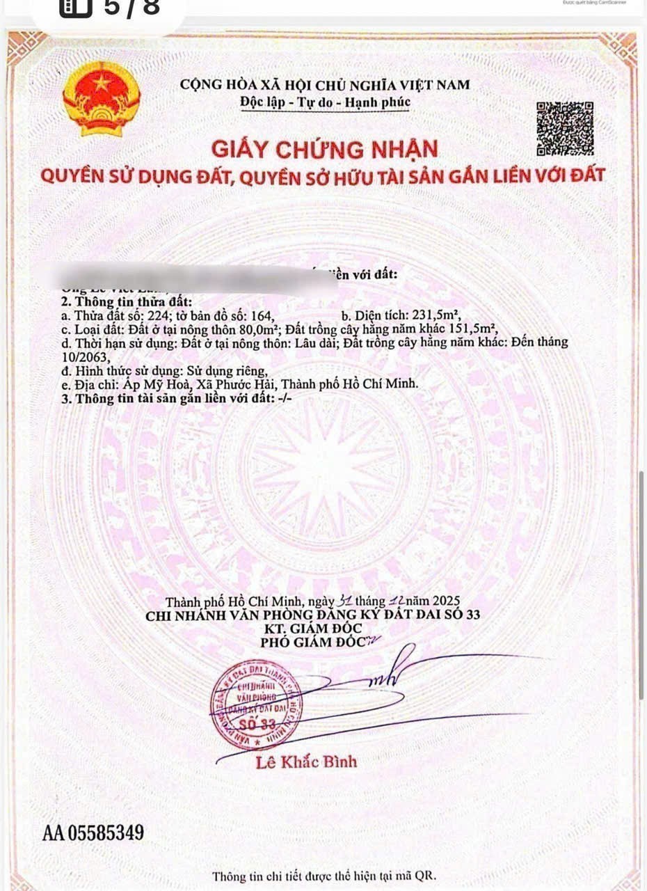 Cần bán Đất đường Tỉnh lộ 44A, Thị trấn Phước Hải, Diện tích 231m², Giá Thương lượng 6