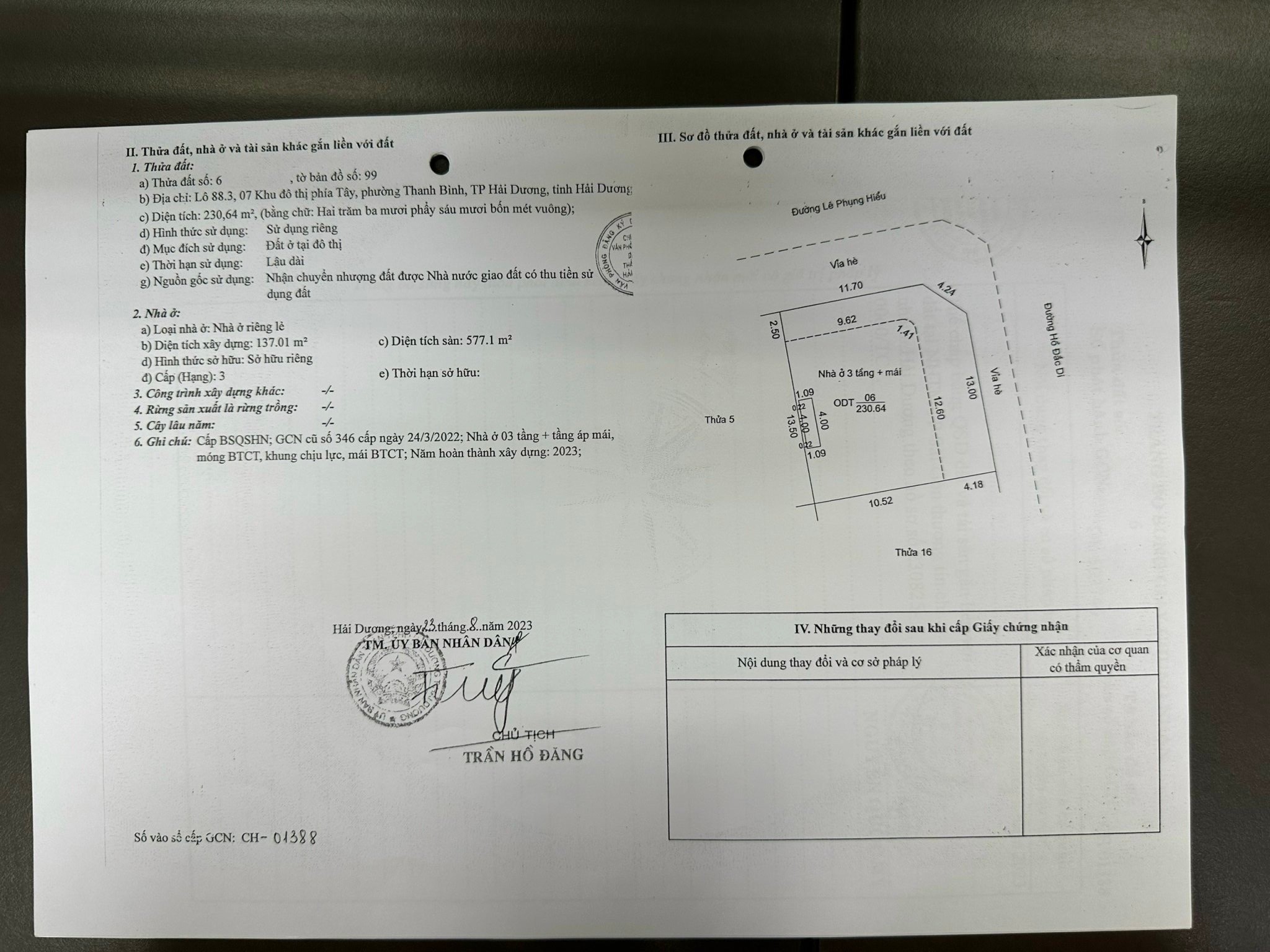 Cần bán Nhà mặt tiền Phường Thanh Bình, Hải Dương, Diện tích 230.64m², Giá 195 Triệu/m²