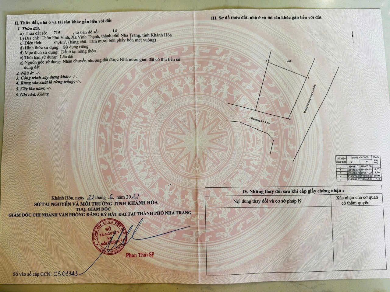 Bán lô góc tại xã Vĩnh Thạnh, Nha Trang . Giá : 2 tỷ 190 triệu 3