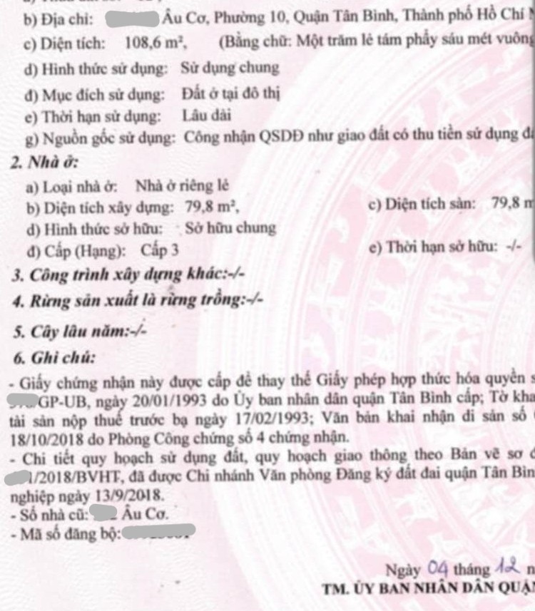 HXH, Hẻm thông Âu Cơ 108m2 nhỉnh 8 tỷ, pháp lý chuẩn