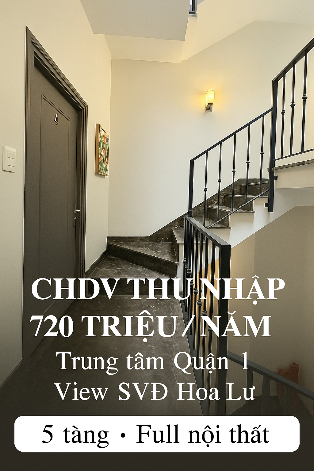 CHDV 5 TẦNG ĐA KAO - DÒNG TIỀN ỔN ĐỊNH 60TR/THÁNG - 8 PHÒNG FULL NỘI THẤT. GIÁ 15T