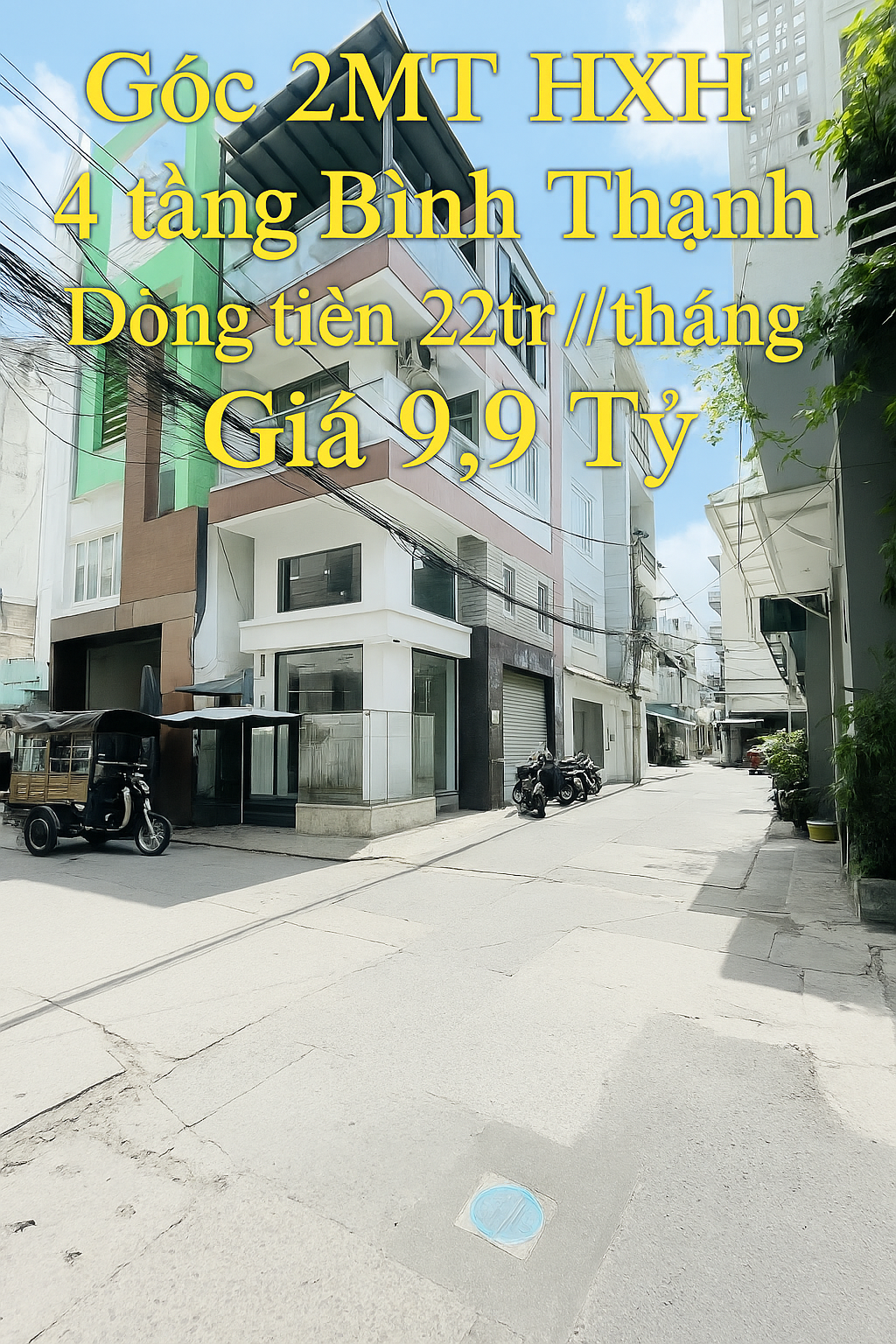 CĂN GÓC 2MT 4 TẦNG HXH BÌNH THẠNH - 52m2 DÒNG TIỀN 22TR/THÁNG - GIÁ 9.9T