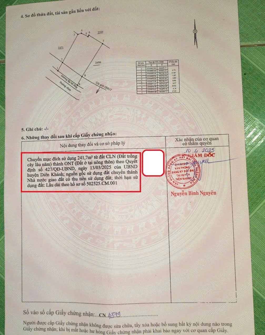 Bán đất Diên Toàn mặt tiền đường Nội Thôn thông ra Uỷ ban xã và Võ Nguyên Giáp chỉ 300m 6