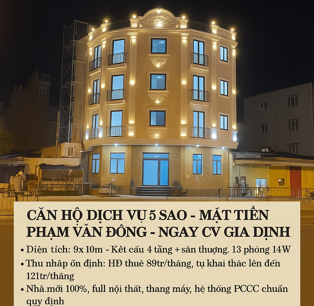 TOÀ NHÀ 5 TẦNG MT PHẠM VĂN ĐỒNG 90m2 - THU NHẬP HƠN 1 TỶ/NĂM - GIÁ 25.9T