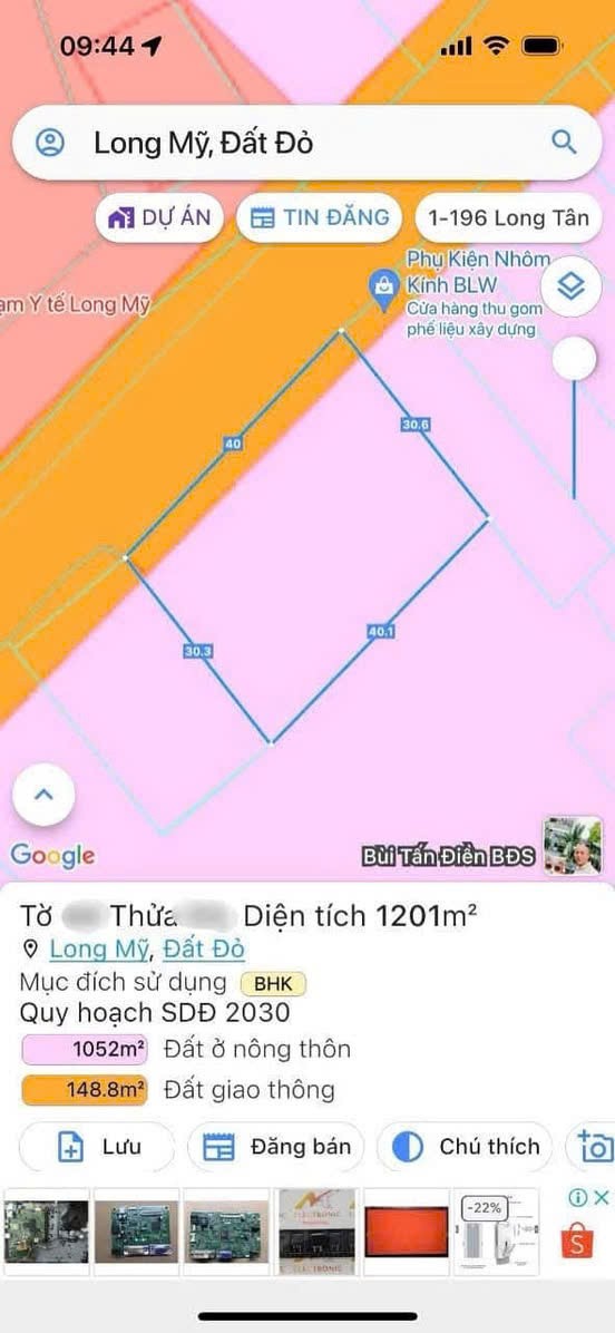 Cần bán Đất Thị trấn Phước Hải, Đất Đỏ, Diện tích 1200m², Giá Thương lượng