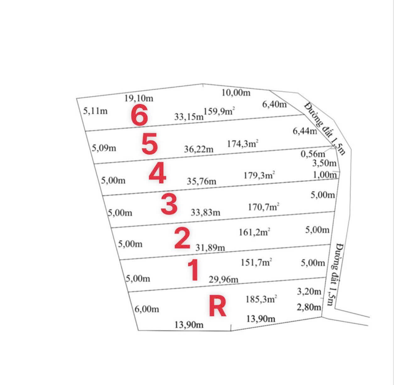 6 nền thổ cư xã Đức Tân, huyện Tân Trụ dt 179m2 giá 320tr / nền 5