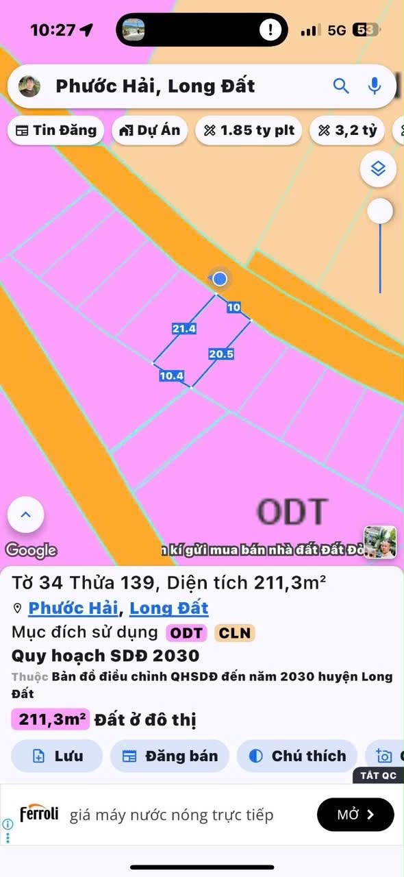 Cần bán Đất đường Tỉnh lộ 44B, Xã Long Mỹ, Diện tích 211m², Giá 1.1 Tỷ 2