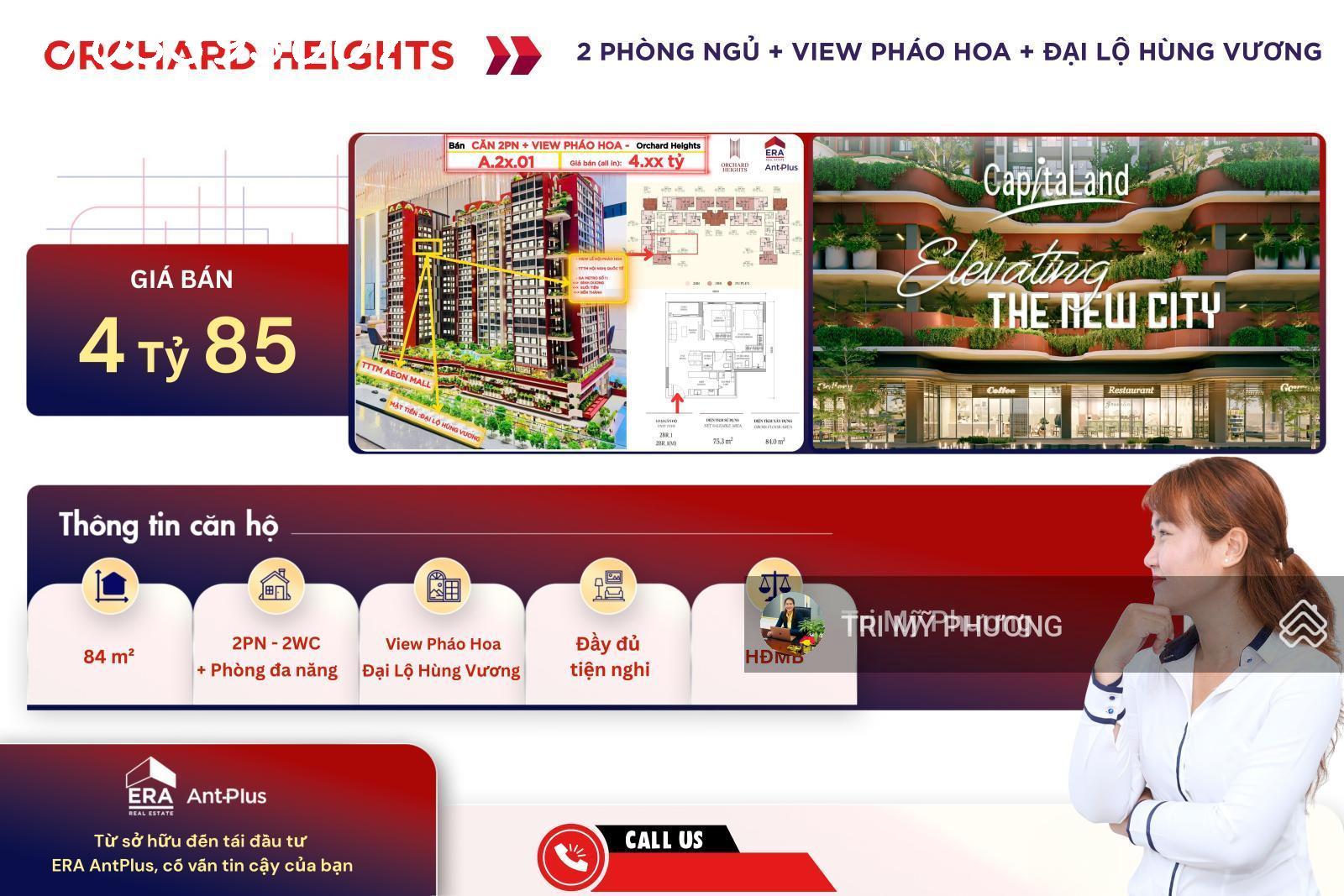 Orchard Heights - chỉ 1 tỷ 500 triệu, công chứng, sang tên ngay căn 2PN + MT Đại Lộ Hùng Vương