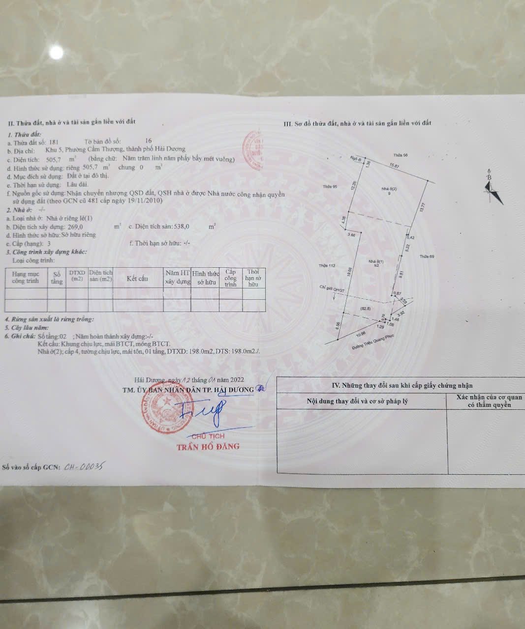 Bán đất tặng căn nhà 2 tầng mặt đường Hoàng Ngân, TP Hải Dương, 505.7m2, mt rộng, giá cực tốt 5