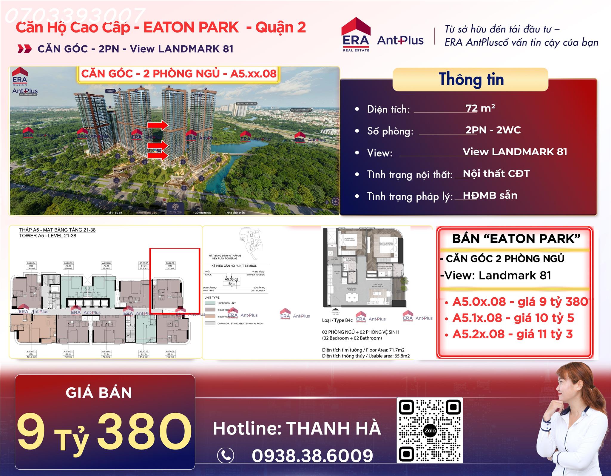 Chủ nhà Eaton Park - bán nhà đi Mỹ - bán căn góc 2PN - đã có HĐMB - công chứng ngay