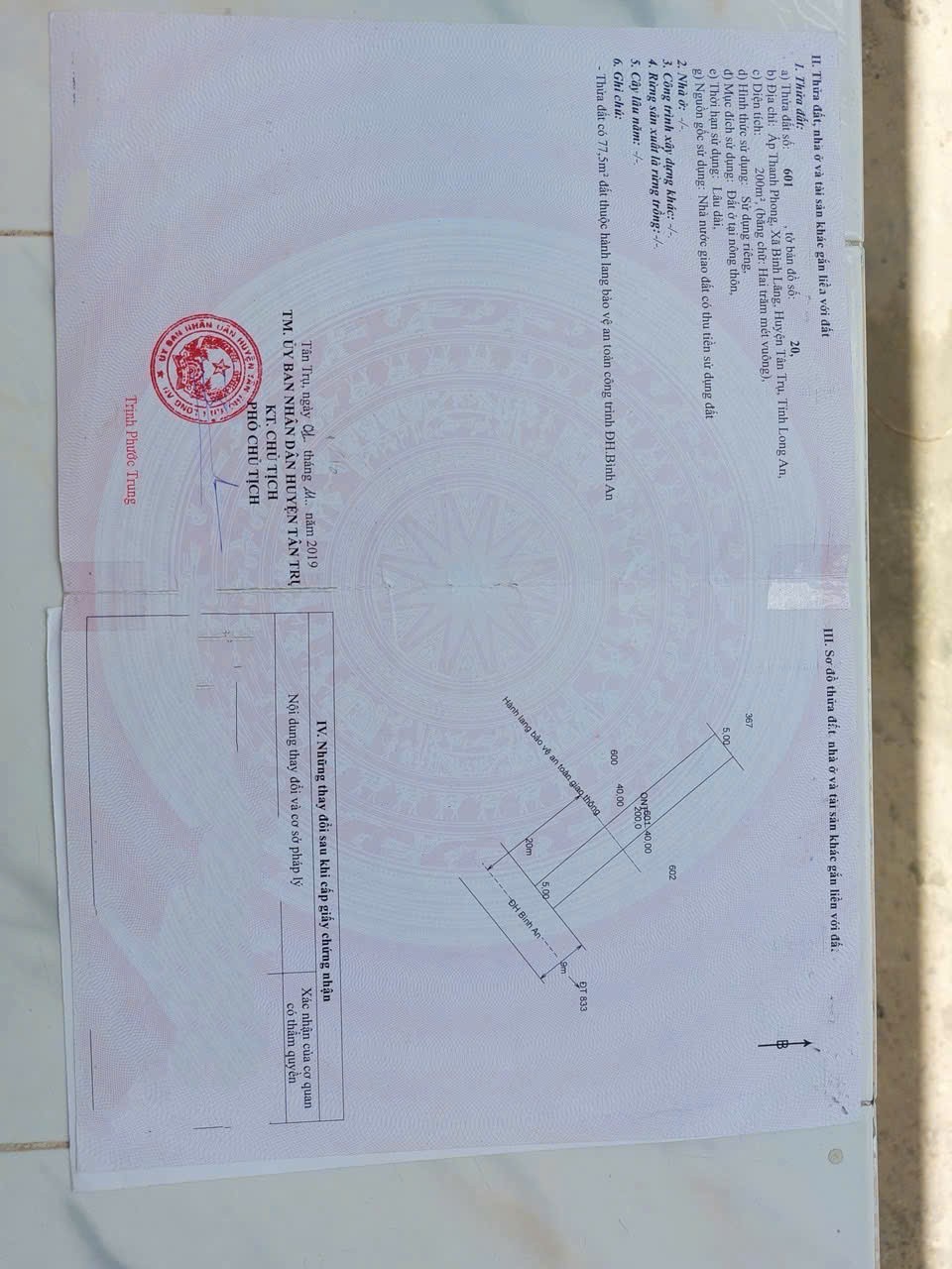 Bán đất mt đường nhựa Huyện Bình An, Bình Lãng dt 200m2 full thổ giá 950 triệu 2