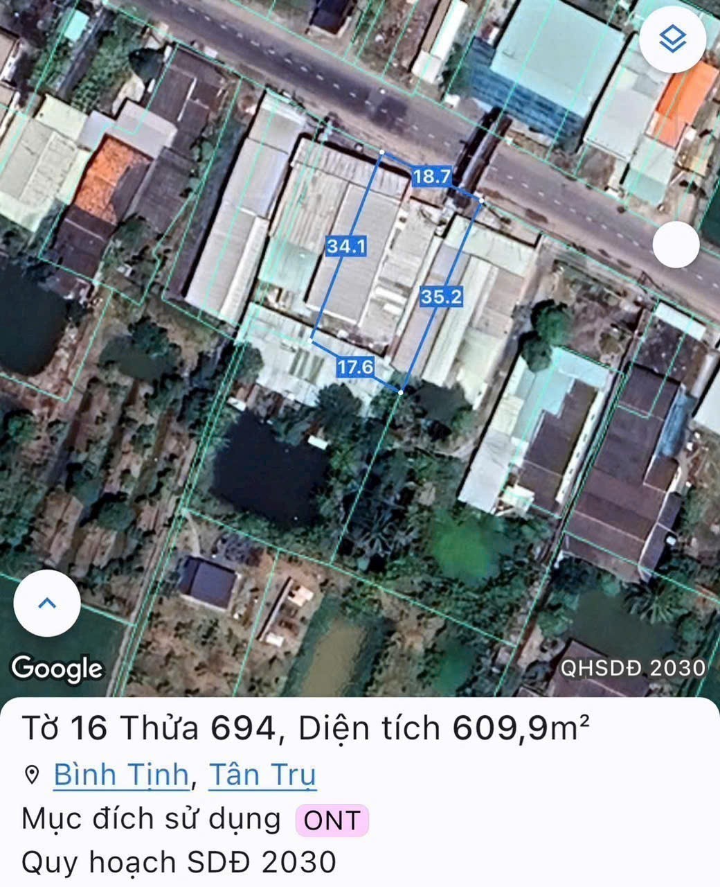 Bán đất mặt tiền tl833 , thị trấn Tân Trụ tdt 1865m2 ( 963m2 thổ) giá 10,5 tỷ 2
