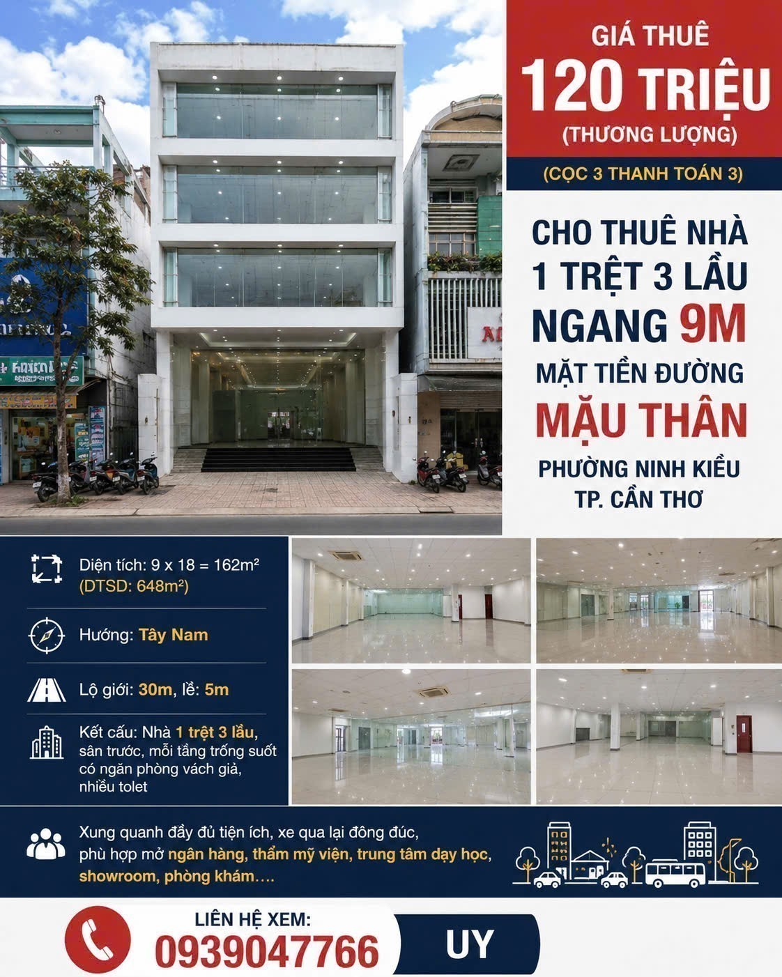Cho thuê Nhà mặt tiền đường Mậu Thân, Phường Xuân Khánh, Diện tích 648m², Giá 120 Triệu/tháng