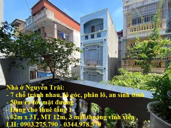 Bán nhà phố Nguyễn Trãi, lô góc, ô tô tránh, 3 thoáng, 62m x 3T, MT: 12m, nhỉnh 11 tỷ 2