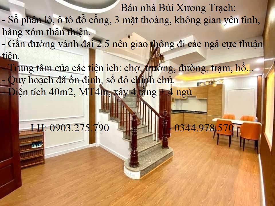 Bán nhà Bùi Xương Trạch, sổ phân lô, ô tô đỗ cổng, 3 thoáng, 40m x 4T, MT: 4m, nhỉnh 4 tỷ