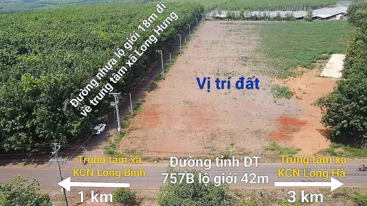 Đất mặt tiền đường tỉnh ĐT 757B lộ giới 42m, nằm giữa 2 Khu công nghiệp Long Hà và Long Bình