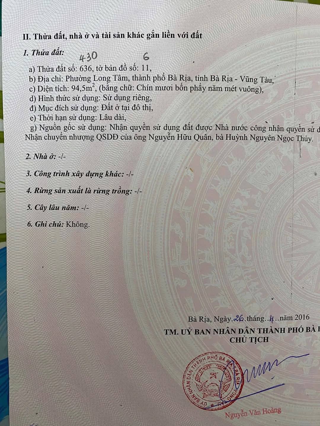 BÁN LÔ GÓC THOÁT HIỂM MẶT ĐƯỜNG XUÂN DIỆU – P. LONG TÂM - TP BÀ RỊA 3