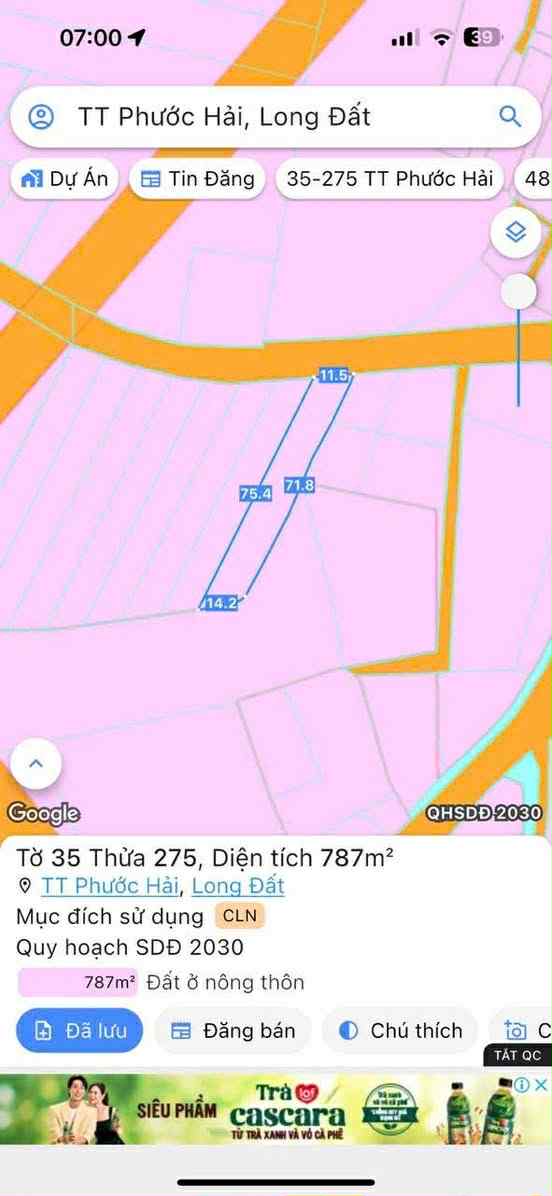 Cần bán Đất đường Tỉnh lộ 44, Thị trấn Phước Hải, Diện tích 136m², Giá 790 Triệu 3