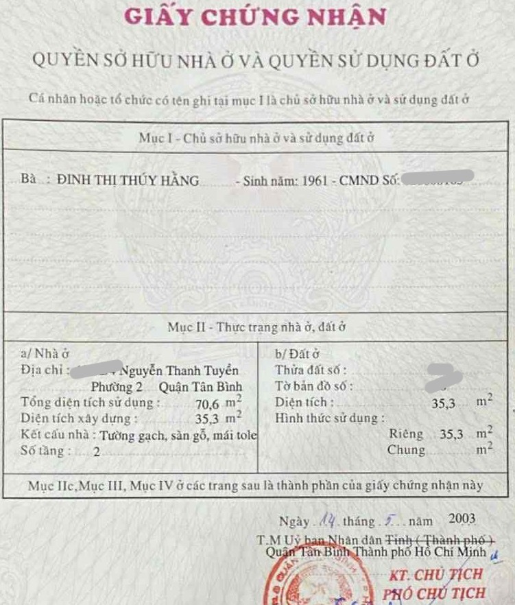 36m2 Nguyễn Thanh Tuyền, hẻm 3m, không QH lộ giới 4ty1 4