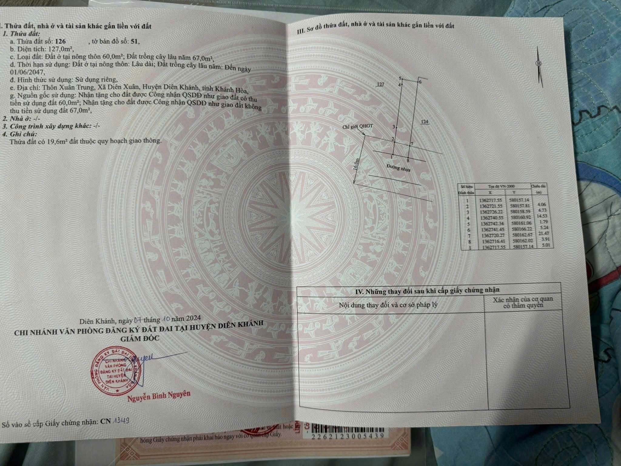 Bán đất Diên Xuân thôn Xuân Trung mặt tiền đường nhựa QH 16m - đường vào hồ Đồng Mộc 10