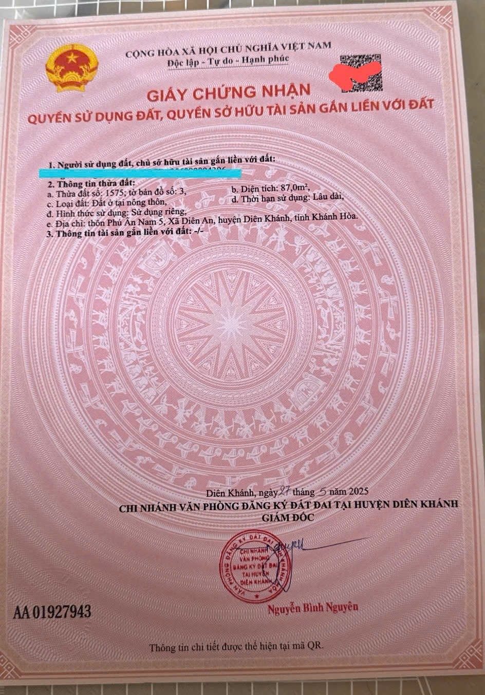 Bán đất Diên An thôn Phú Ân Nam 5 gần Võ Nguyên Giáp - bên hông cây xăng số 41 đi vào 7