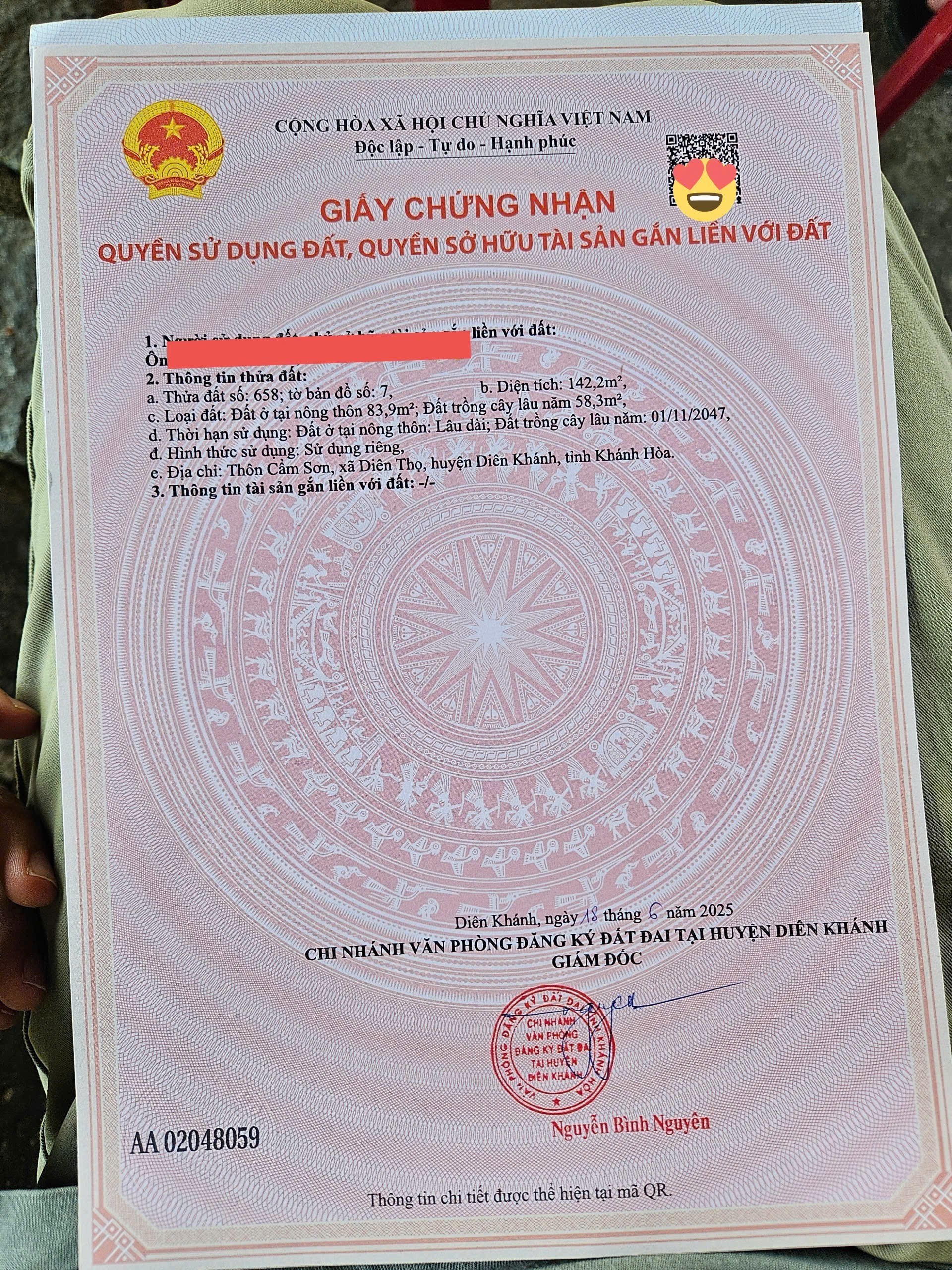 Bán đất mặt tiền Tỉnh Lộ 2 Diên Thọ thôn Cẩm Sơn gần cầu Ồ Ồ 9