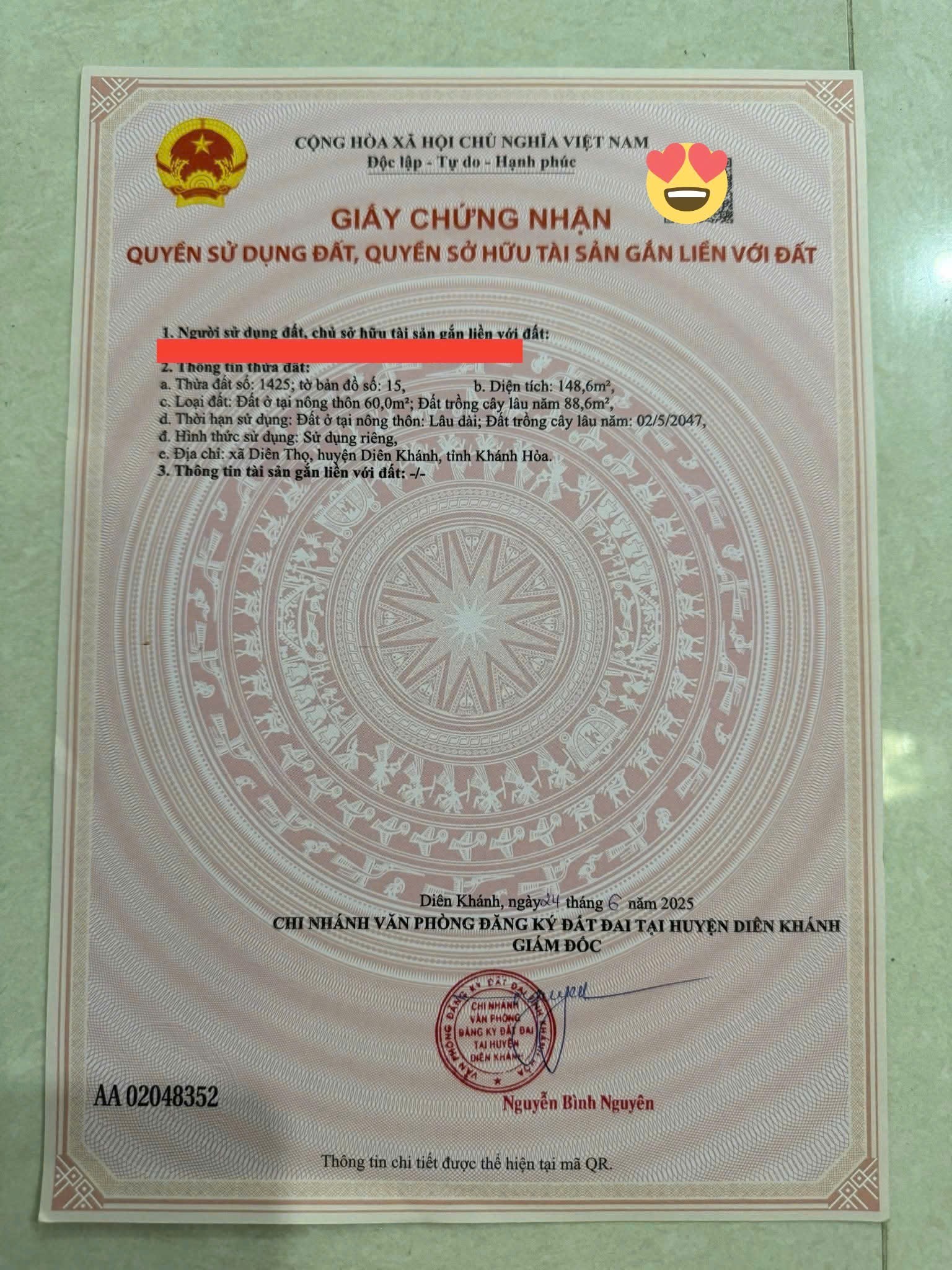 Bán đất Diên Thọ giá rẻ thôn Phước Lương ngay trung tâm xã 10