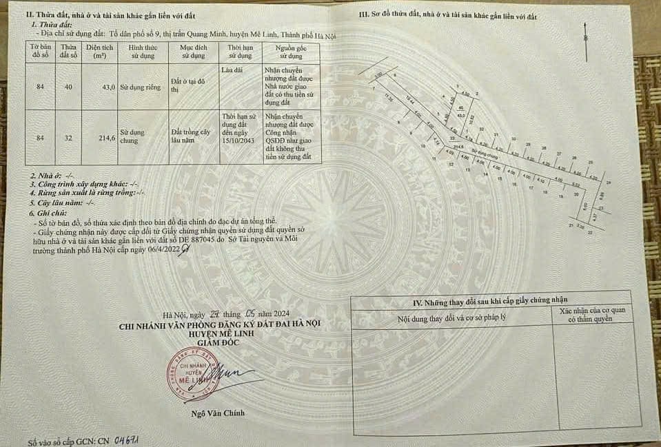 Bán 43m đất tổ 9, Quang Minh, Mê Linh. Gần KCN và trường cao đẳng Y Dược 2