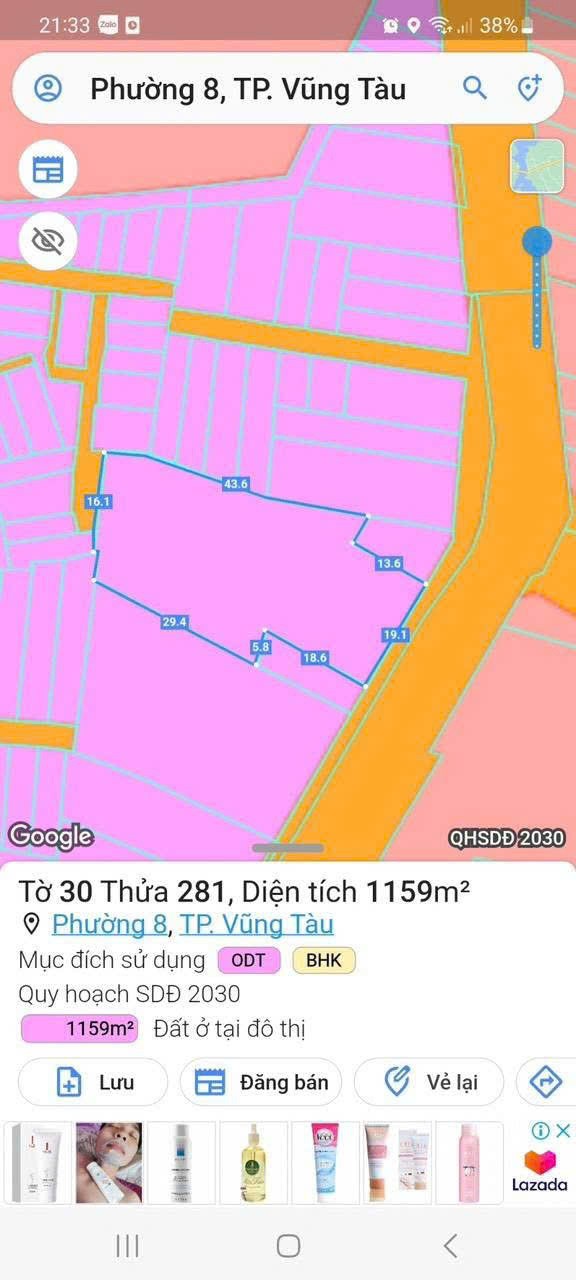 Cần bán Đất Phường 8, Vũng Tàu, Diện tích 1159m², Giá 70 Tỷ 2