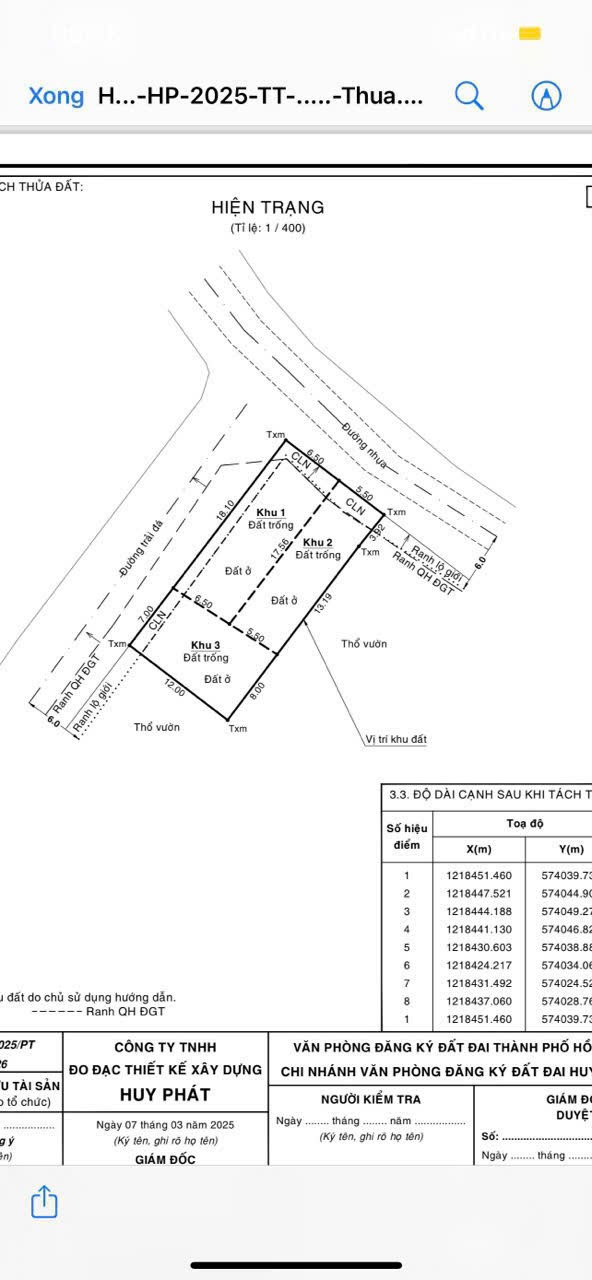 3 lô đất thổ xã Phước Thạnh, Củ Chi dt 99m2 giá 1,5 tỷ / lô 7
