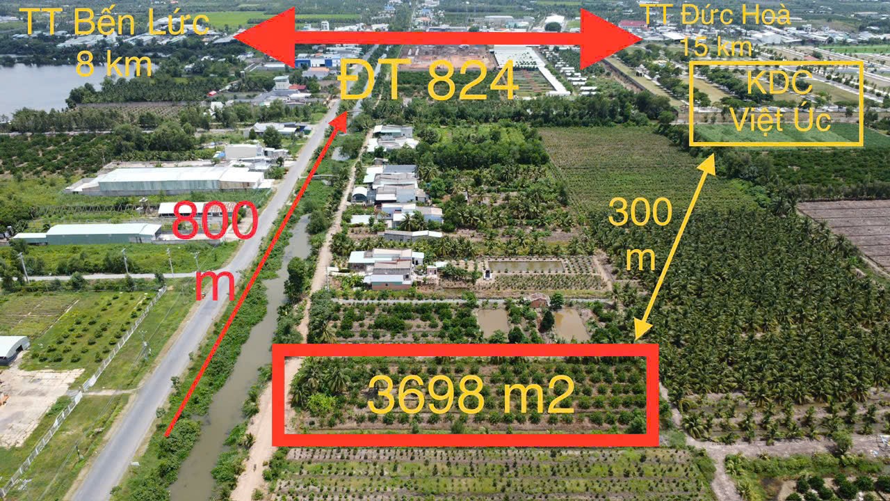 3698m2 đất vườn thổ ấp 9, Lương Hòa, Bến Lức ,Long An giá 6 tỷ 5