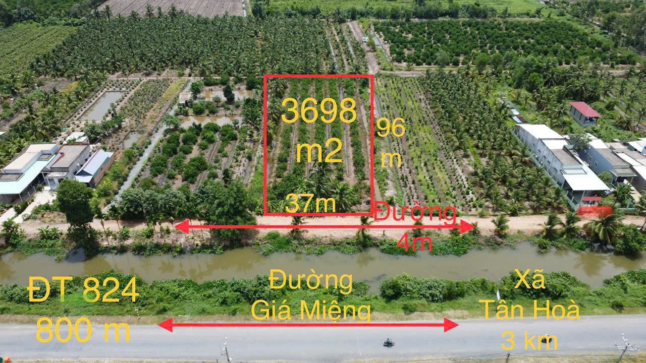3698m2 đất vườn thổ ấp 9, Lương Hòa, Bến Lức ,Long An giá 6 tỷ 6