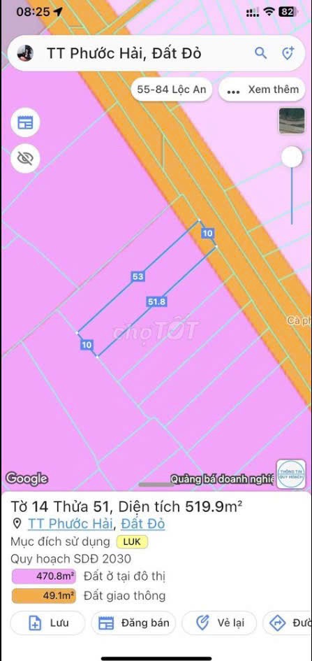 Cần bán Đất đường Tỉnh lộ 44, Thị trấn Phước Hải, Diện tích 520m², Giá 900 Triệu 2
