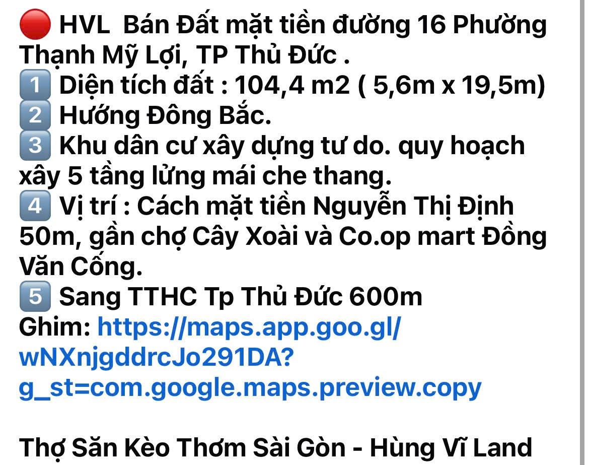 Cần bán Đất Phường Thạnh Mỹ Lợi, Quận 2, Diện tích 104m², Giá 12 Tỷ 8