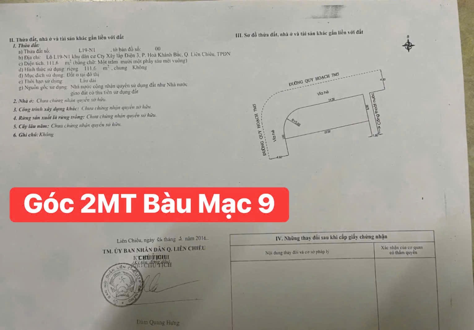 Bán đất GÓC 2MT đường Bàu Mạc 9 & 12 thông Nguyễn Chánh