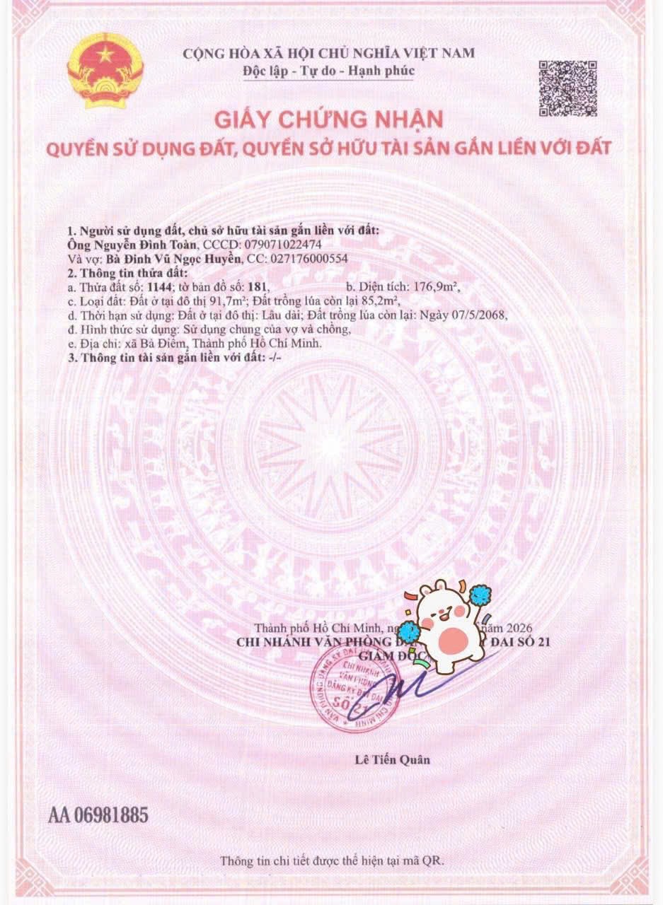 HOT HÓC MÔN – 3 LÔ ĐẤT MT ĐƯỜNG NHỰA 7M, CHÂN DÀI 38M – ĐÓN SÓNG QUY HOẠCH 3
