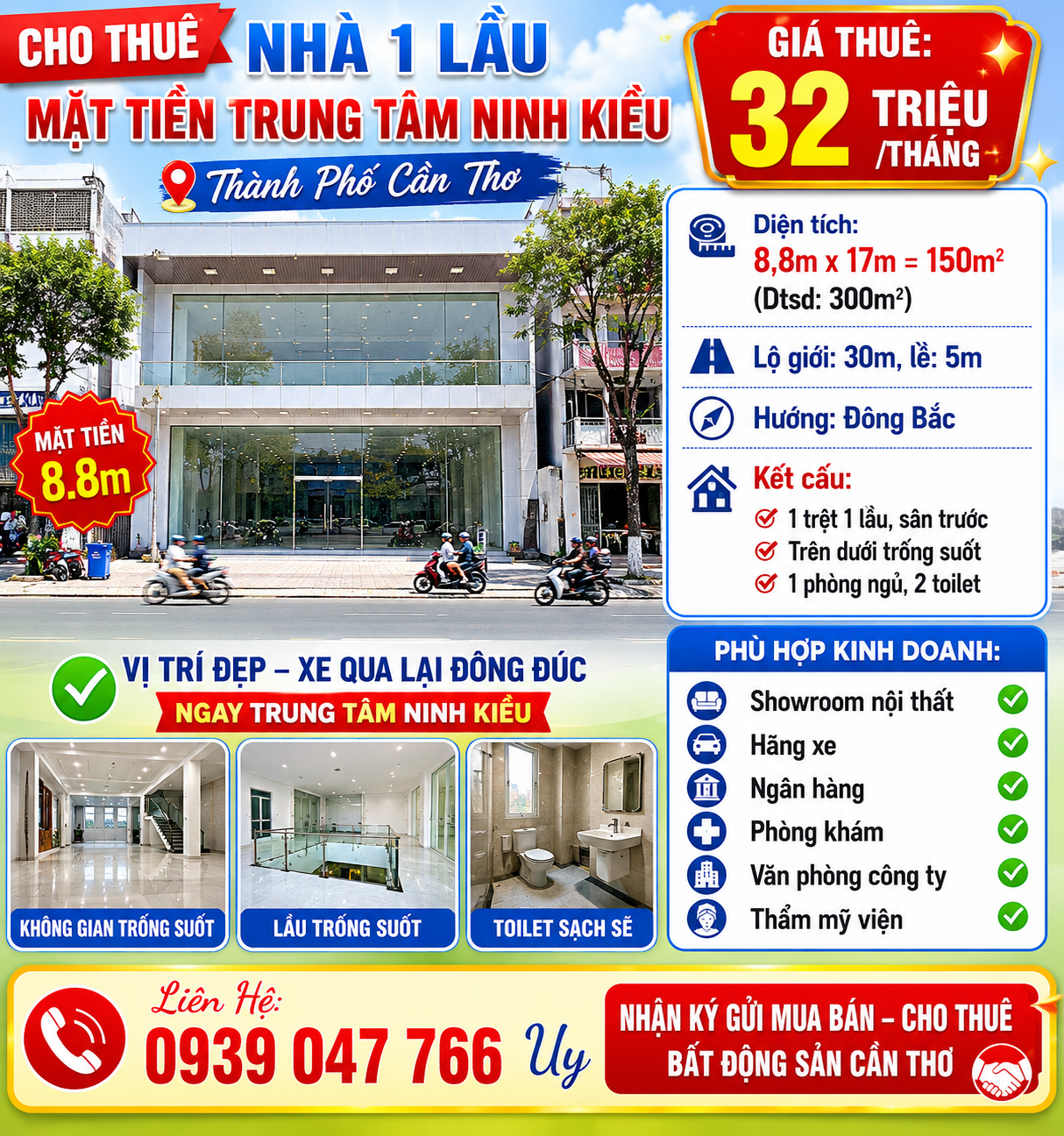 Cho thuê Nhà mặt tiền đường Mậu Thân, Phường An Nghiệp, Diện tích 150m², Giá 32 Triệu/tháng