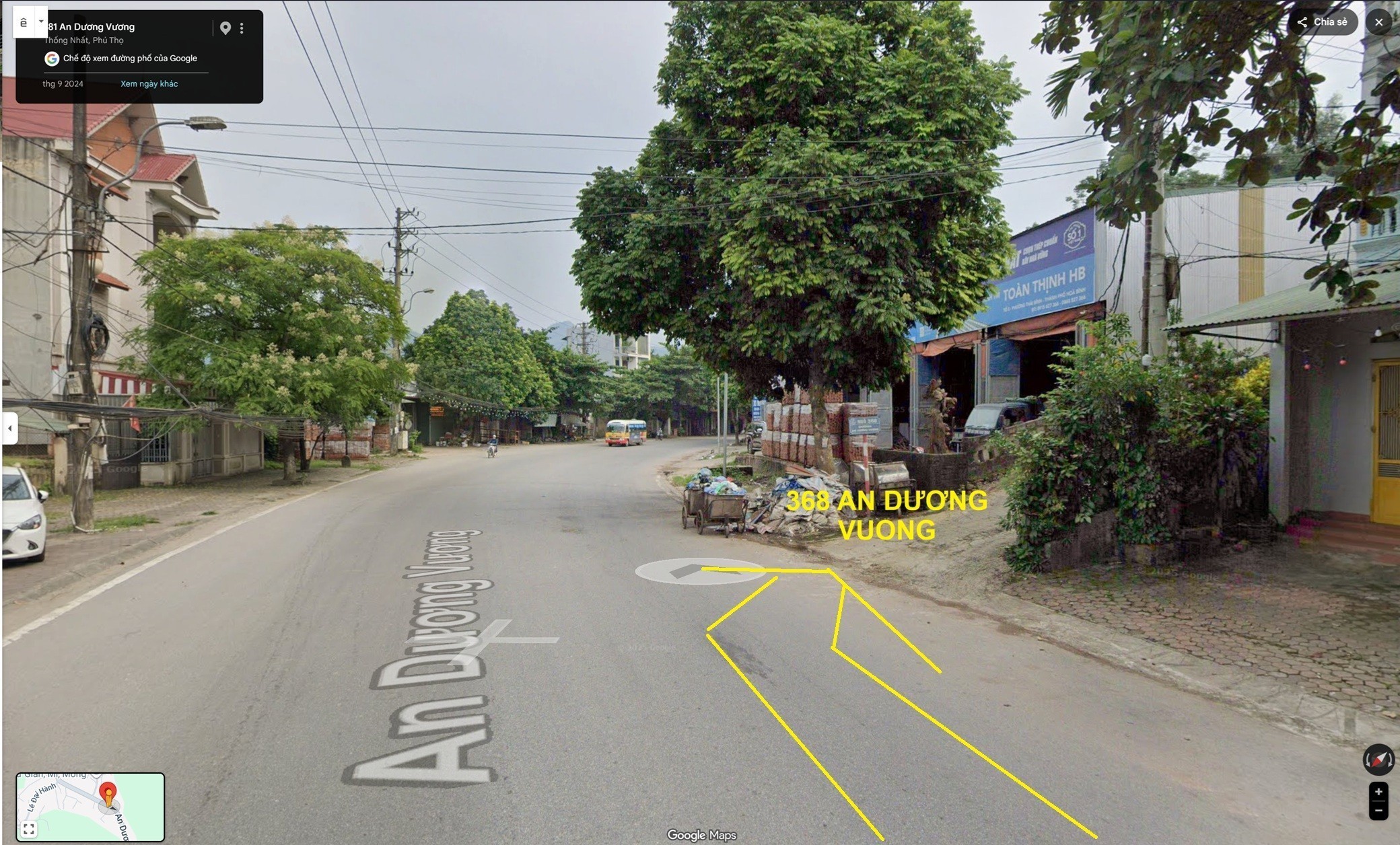 Bán đất ngõ 368 An Dương Vương, TP Hòa Bình (nay là tỉnh Phú Thọ), diện tích 854.2m2, miễn TG