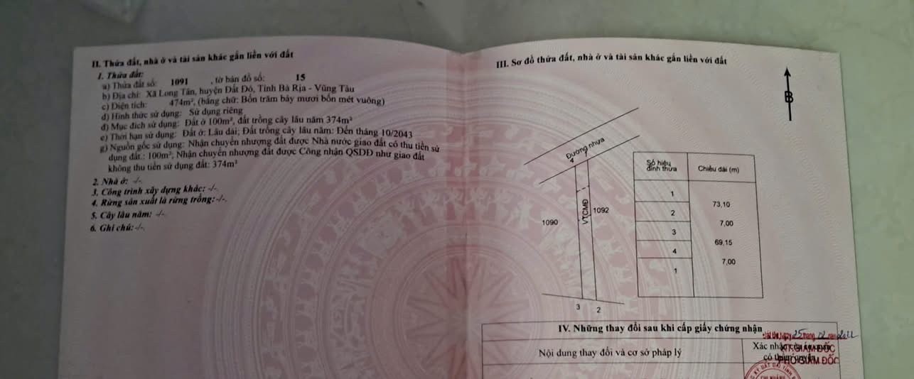 Cần bán Đất đường Long Tân-Láng Dài, Xã Long Tân, Diện tích 474m², Giá 970 Triệu