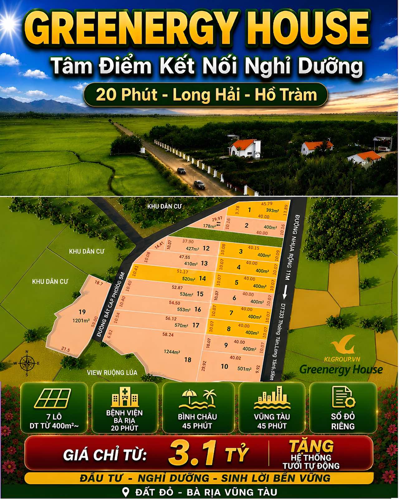 Chỉ từ 3.1 tỷ sở hữu ngay lô đất 400m2 mặt tiền tại Greenery House Bà Rịa Vũng Tàu