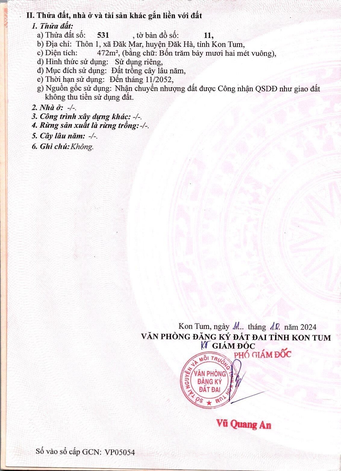 Lô đất nằm ngay xã Đăk Mar, Kon Tum, vị trí cực đẹp cho anh chị nào muốn đón đầu quy hoạch. Tổng 2