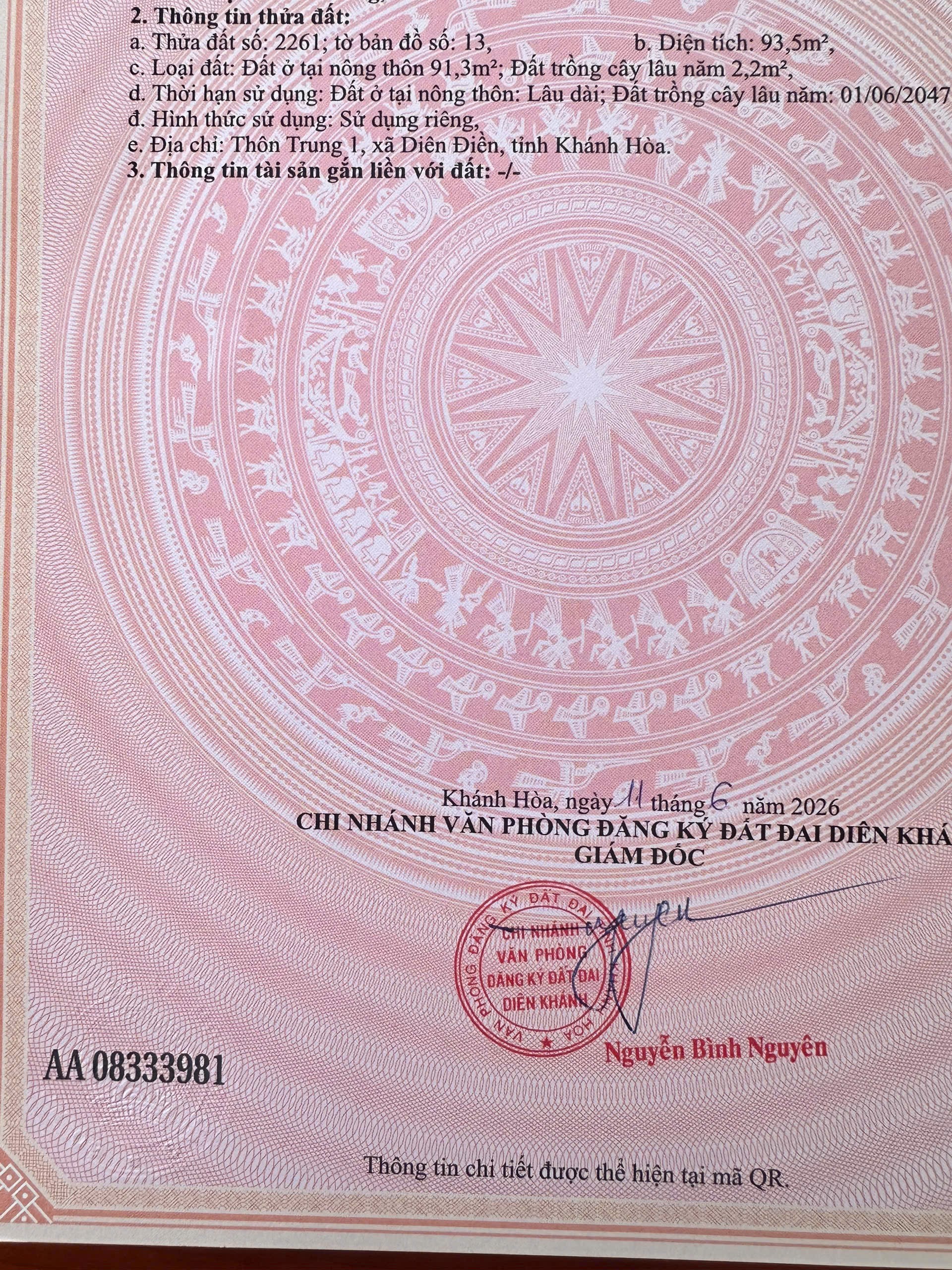 Bán đất Diên Điền thôn Trung 1 giá rẻ cách Hương Lộ 5 đi Am Chúa đúng 70m 10
