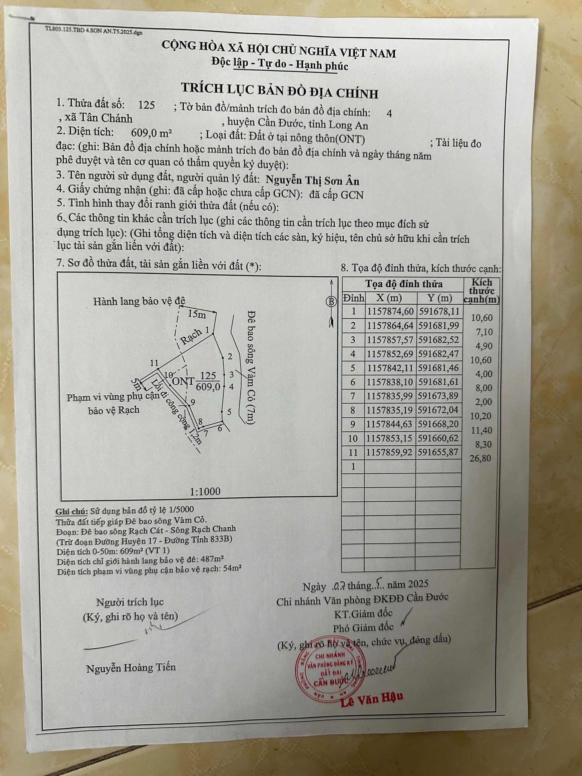 Đất thổ cư 609m2 mt view sông Vàm Cỏ xã Tân Chánh giá tốt đầu tư 700tr 5