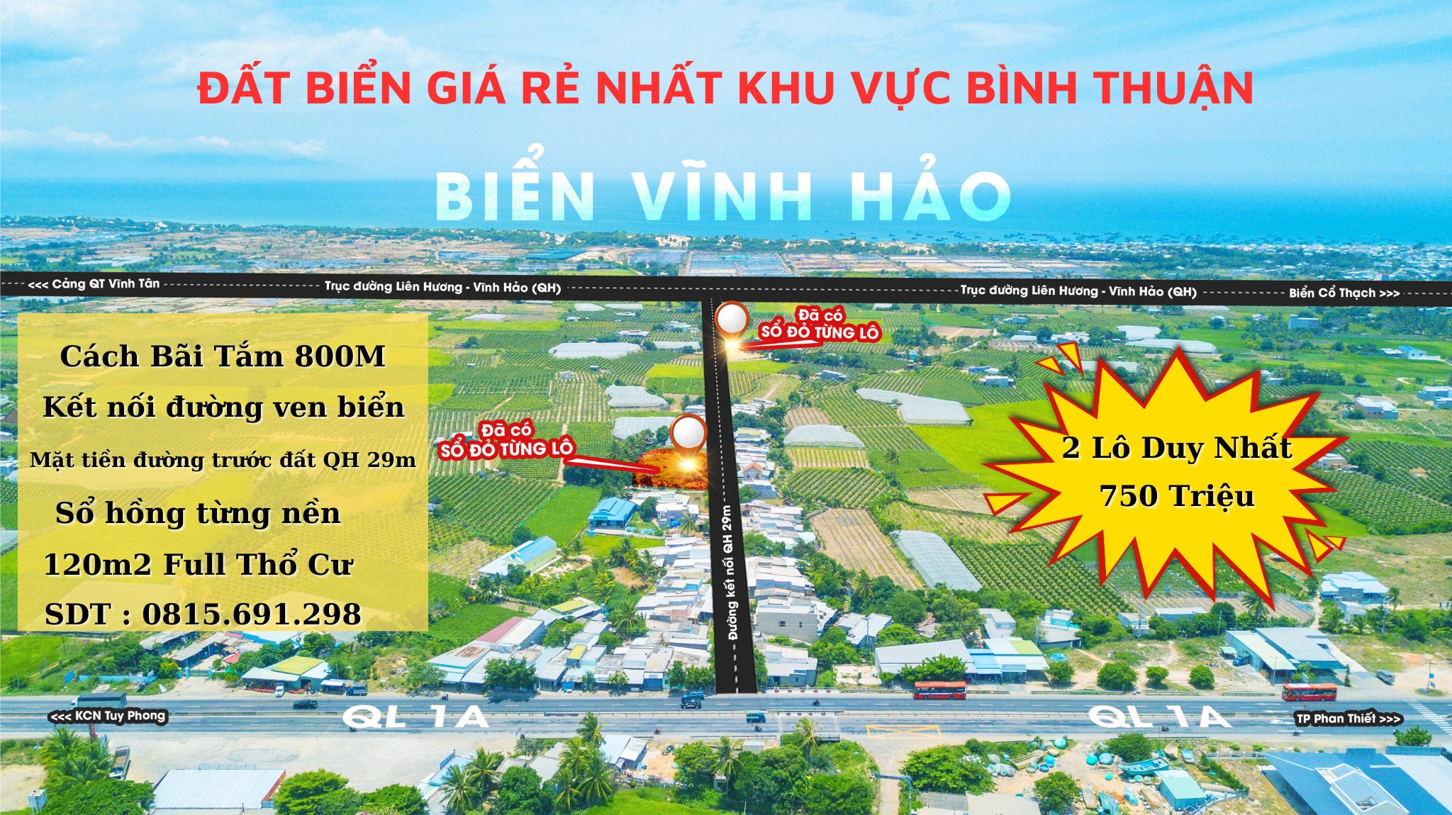 Sở hữu ngay lô mặt tiền view biển xịn sò tại Bình Thuận Xã Phước Thể, Tuy Phong, Diện tích 122m², Giá 750 Triệu