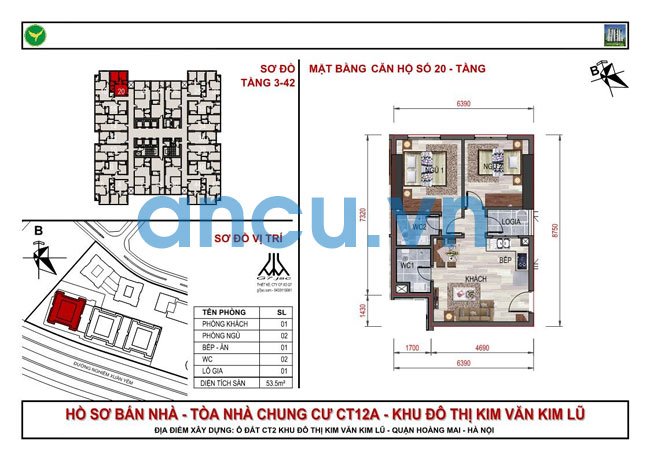 Bán căn hộ 53m, đã có sổ đỏ, hướng mát, tầng đẹp tại chung cư CT12A KDT Kim Văn Kim Lũ