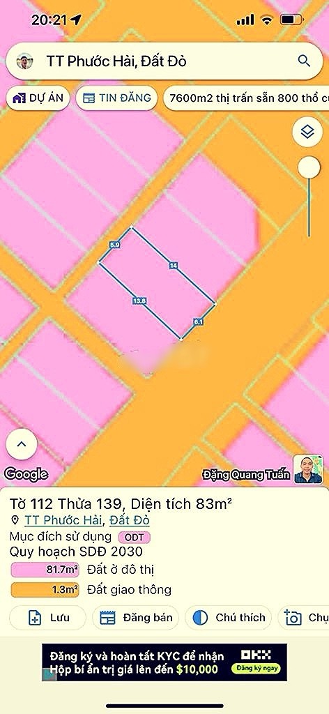 Cần bán Đất Đất Đỏ, Bà Rịa Vũng Tàu, Diện tích 83m², Giá Thương lượng 1