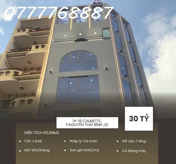 Góc 2 Mặt Tiền 14-16 Calmette, Quận 1, 7 tầng thang máy HĐT 90tr/ tháng 2