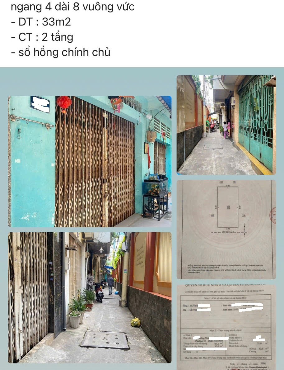 2 tầng 33m2 có 3,650 tỷ Bùi Thế Mỹ Phường 10 Tân Bình TP.Hồ Chí Minh. 2