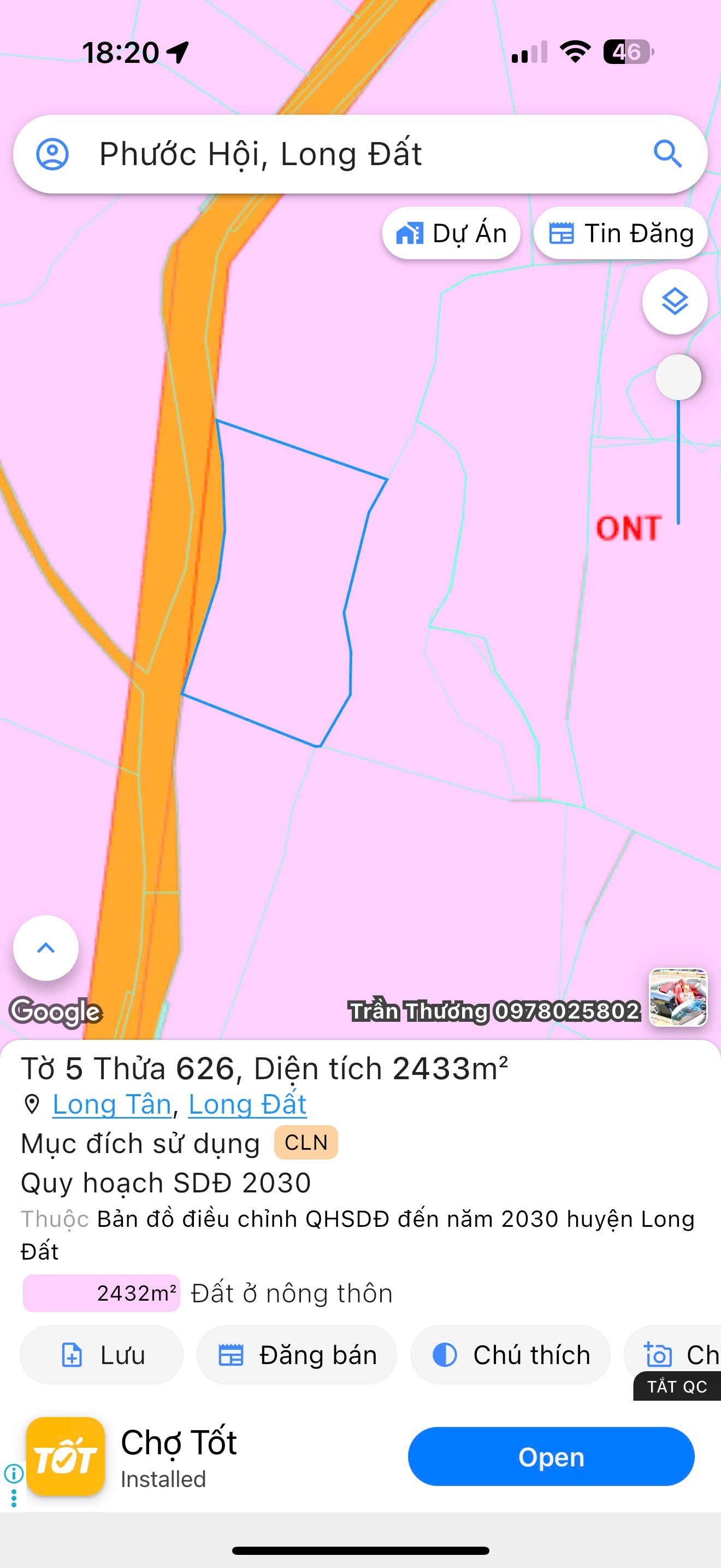 Cần bán Đất Đất Đỏ, Bà Rịa Vũng Tàu, Diện tích 2433m², Giá Thương lượng